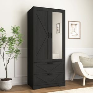 Armadio in Legno a 2 Ante per Camera da Letto con Asta Appendiabiti Interna e 2 Cassetti per Organizzazione e Stoccaggio - Product Image 1