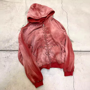 Nouveau style de sweat à capuche zippé OEM personnalisé en molleton 100% coton, streetwear délavé à l'acide, sweat à capuche zippé épais pour homme avec strass - Product Image 4