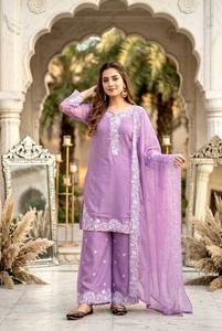 Chal de Algodón Chanderi Premium para Mujer, Transpirable, Bordado, con Lentejuelas, Diseño Elegante, Dupatta |   Completamente Cosido en India - Product Image 3
