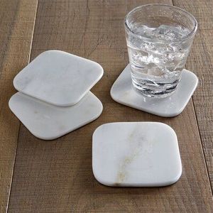 Octagonal Marble <b>Coaster</b> Set With Copper Holder Non Slip <b>Drink</b> Mat Modern Table Accessory - Product Image 3