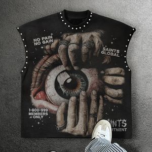 Custom Printed Graphic Design DTG 100% Premium Cotton Oversized Sleeveless Tank <b>Top</b> Men Boxy Fit <b>Rhinestone</b> Graphic Vest - Product Image 3