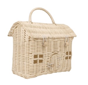 Natural Rattan <b>Storage</b> <b>Basket</b> With Lid <b>Rectangle</b> Shape Handle Rustic Style Multi-Purpose Neatening Box - Product Image 1