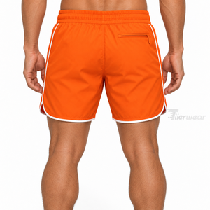 Shorts de bain orange pour hommes, séchage rapide, taille élastique, décontractés, avec poches, couleur unie, logo frontal, shorts de sport pour hommes - Product Image 4