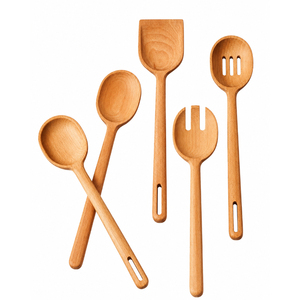 Lot de cuillères de cuisine en bois écologiques en gros, ustensiles de cuisine en bois avec logo OEM, cuillère et fourchette à salade - Product Image 3