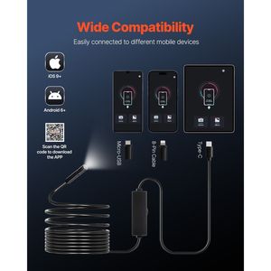 Telecamera Endoscopica Industriale HD 1920P con 8 Luci LED e Cavo Semi-Rigido da 5 Metri per Ispezioni Android e iOS - Product Image 4