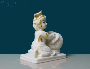 Elegant Nirmala Handicrafts White Resin Buddha <b>Statue</b> <b>Gold</b> Accents | Art Deco Handmade Meditating Lotus Base Figurine Rajasthan - Product Image 2