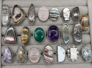 Wholesale <b>Silver</b> Plated Assorted Gemstone <b>Rings</b> <b>Adjustable</b> Natural Stone Fashion Statement <b>Rings</b> for Women Bulk Jewelry Supplier - Product Image 4