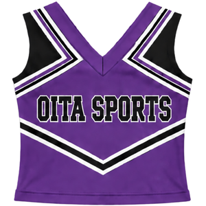 Haut d'uniforme de cheerleading violet sans manches à col en V pour femmes et filles, idéal pour la performance, la danse athlétique et les compétitions sportives - Product Image 1