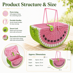 Hot Selling Large Portable Handmade Rattan Eco-Friendly Multifunction Picnic Basket Watermelon <b>Swing</b> Handle Lid Woven Wicker - Product Image 3