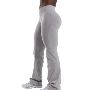 Light Gray Women's Pump Mid Rise Flared Pants Stretch Gym Fitness Yoga Workout <b>Athletic</b> Activewear Flexible Sportswear - Product Image 3