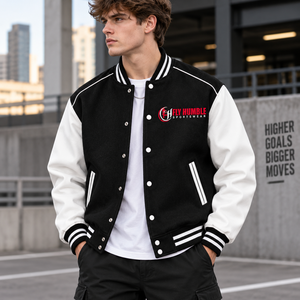 Fly Humble Men's Varsity <b>Jacket</b> Red <b>White</b> Embroidered Logo reppy Style Autumn Wear Red <b>white</b> embroidered varsity <b>jacket</b> - Product Image 2