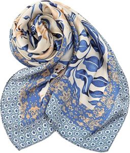 FAB UNITED GEARS Ethnic Solid Silk <b>Square</b> <b>Scarf</b> Blue Cream Casual Skin-Friendly Quick Dry Summer Adult Multi-Functional - Product Image 5