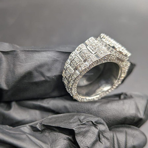 Women's 925 Silver Moissanite Cocktail <b>Ring</b> Round Brilliant Cut Pave Setting Luxury <b>Crown</b> Style Engagement <b>Ring</b> - Product Image 5