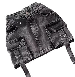 Tendance 2026 HSI Jupe en denim semi-extensible, modèle haut et bas fantaisie, avec ceinture cargo classique et multiples poches, style chic - Product Image 2