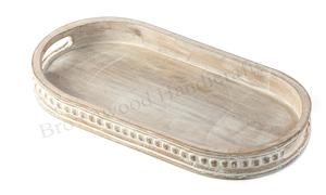 Plateau de service de forme ovale en bois d'acacia massif fini en bois naturel d'excellente qualité avec poignées en métal pour le service et la décoration - Product Image 6