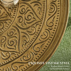24-Inch <b>Round</b> Cafe <b>Table</b> with <b>Gold</b> Hammered Tray Top and Metal Frame for Living Room Use Coffee <b>Table</b> - Product Image 4