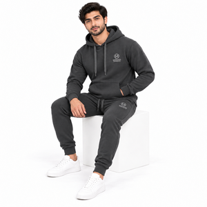 Ensemble de survêtement unisexe gris foncé en molleton écologique, à manches longues, couleur unie, décontracté, avec poches latérales et cordon de serrage – Grande Vente - Product Image 1