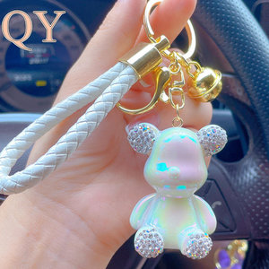 QY Cute Anime Style Bear Rhinestone Keychain Electroplated Doll Pendant Fashion <b>Car</b> <b>Key</b> <b>Ring</b> Bag Charm Couple Gift Wholesale - Product Image 3