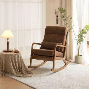 Orang Indoor Rocking Chair 100*65*101cm High Back Belt Waist Pillow Log Color Solid Wood Armrest Backrest Seat Iron Living Room - Product Image 3