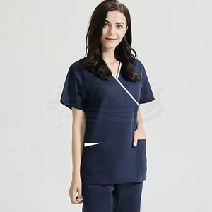 Blusa Médica con Cuello en V para Mujer, Azul Marino, Algodón y Poliéster, Uniforme de Hospital con Bolsillos para Personal Médico, Diseño Personalizado - Product Image 1