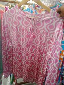 Hot Pink Star Vintage Satin <b>Balloon</b> Sleeve Tunic Orange Tassels Lightweight Gathered Yoke Summer Blouse Women Regular Fit Resort - Product Image 4