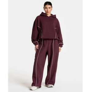 Ensemble de survêtements pour femmes en molleton de coton à capuche, délavé à l'acide, avec logo personnalisé, respirant, anti-plis, style streetwear – Fournisseur de premier plan - Product Image 1