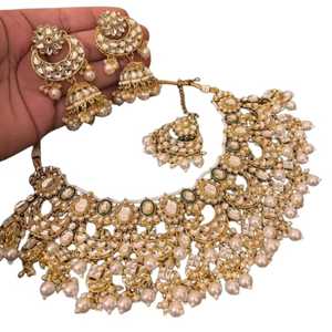 Conjunto de Joyería Nupcial Vintage de Latón Real Indio con Circones y Baño de Rodio para Mujer, Elegancia Tradicional Real para Bodas y Fiestas - Product Image 1
