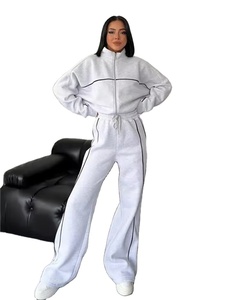 Survêtement pour femmes, manches longues, fermeture éclair, col montant, coupe ample, couleur unie, vêtements de sport décontractés d'automne avec poches latérales - Product Image 2