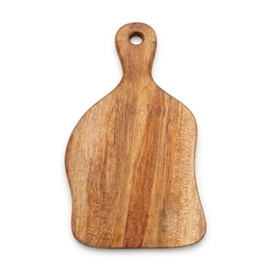 Planche à découper en bois de teck naturel à bords bruts, bloc de découpe en bois organique, plateau de service pour charcuterie, avec poignée de suspension - Product Image 1