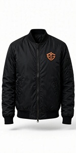 Unisex Black Bomber <b>Jacket</b> Solid Color Zipper Closure Smart Casual Nylon/Cotton <b>Fleece</b> <b>Lining</b> Quick Dry Windproof Eco-Friendly - Product Image 6