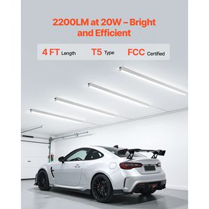 Lampada LED per Negozio, Confezione da 6, 4FT T5 Integrata, 2200lm 6500K, Collegabile, Tubo LED 18W con Interruttore ON/OFF, Corpo in PC - Product Image 2