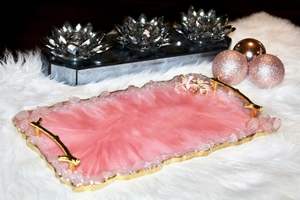 Bandeja de Servicio Multifuncional con Diseño Floral Art Deco de Resina de Cristal Rosa - Product Image 5