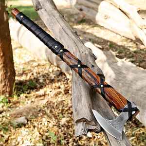 Custom Handmade Groomsmen Gift Forged Viking Splitting <b>Axe</b> with Rosewood <b>Handle</b> and Leather Cover High Carbon Steel - Product Image 3