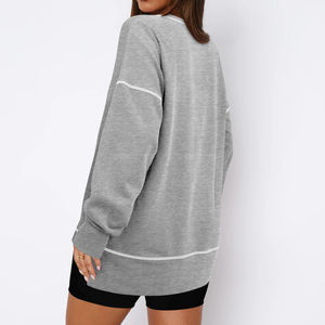 Sudadera de Cuello Redondo para Mujer, en Oferta, con Costuras en Contraste, Gris y Rosa, Talla Grande, Manga Larga, Estilo Casual, Personalizable, de Algodón - Product Image 2
