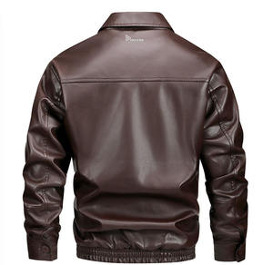 Veste en cuir d'agneau véritable marron uni pour homme, col montant, style classique et élégant, style urbain, vêtement d'extérieur d'hiver de haute qualité - Product Image 2