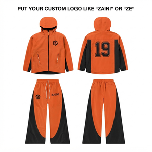 Veste coupe-vent décontractée pour homme ZAINI, hiver, à capuche, 300g, respirante, en polyester/nylon tricoté, panneau avant orange contrastant, personnalisable - Product Image 1