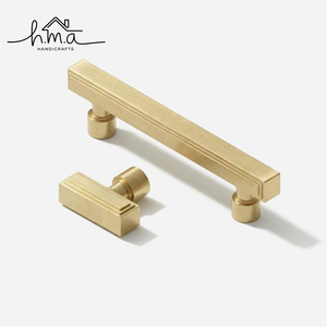Solid brass cabinet handle <b>and</b> <b>knob</b> set modern linear <b>drawer</b> <b>pull</b> kitchen cupboard handle furniture hardware gold finish - Product Image 1