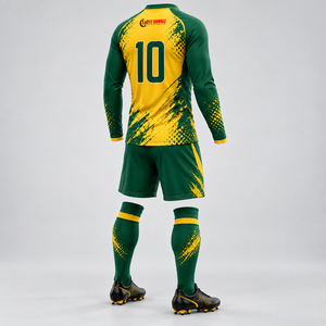 Maillot de football sublimé vert et jaune pour homme, manches longues, anti-transpiration, coupe athlétique, toutes saisons, uniforme adulte, vente en gros - Product Image 6