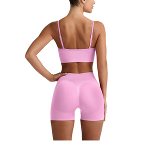 Ensemble de sport sans couture personnalisé pour femmes : soutien-gorge de sport et short taille haute – Tenue de fitness, yoga et entraînement extensible - Product Image 3