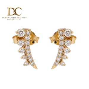 Boucles d'oreilles clous élégantes ethniques en or jaune massif 14 carats avec diamant de laboratoire certifié IGI pour femme, taille brillant rond, bijoux personnalisés - Product Image 1