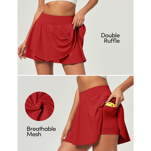 Falda de Tenis Roja para Mujer, Cintura Elástica, Color Sólido, Transpirable, de Secado Rápido, Ropa Deportiva de Verano para Tenis, Voleibol y Otros Deportes - Product Image 6