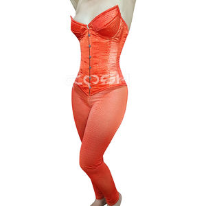Conjunto de corsé con copas con aros y estampado de cocodrilo naranja y leggings estampados |    Conjunto de 2 Piezas OEM/ODM para Mujeres Sensuales - Product Image 3