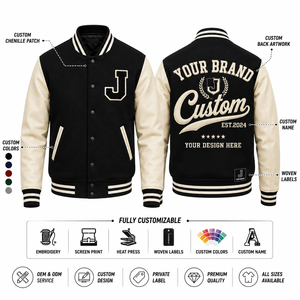 JDB Custom Embroidered Patchwork Varsity Letterman <b>Jacket</b> Wool Sleeve Stand Collar Eco-Friendly OEM ODM - Product Image 2