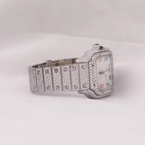 Montre rectangulaire en acier inoxydable sertie de diamants de luxe avec cadran à chiffres romains, verre saphir, bracelet de 20 mm - Product Image 2