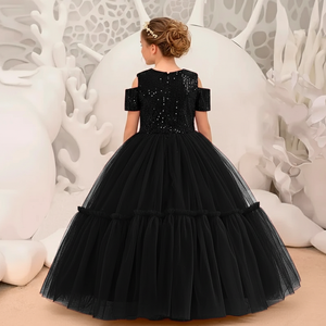 Robe de soirée de luxe pour enfants, en velours à sequins, broderie florale, robe noire pour mariage, communion et événements formels d'anniversaire - Product Image 2