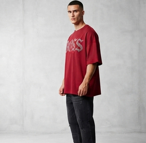 T-shirt Homme Oversize à Strass en Coton Épais Streetwear Coupe Boxy Manches Courtes Effet Délavé Vintage - Product Image 3