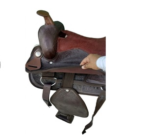 Selle Western en cuir avec arceau en bois et quincaillerie en laiton, 15-17 pouces, siège rembourré pour une conduite confortable - Product Image 4