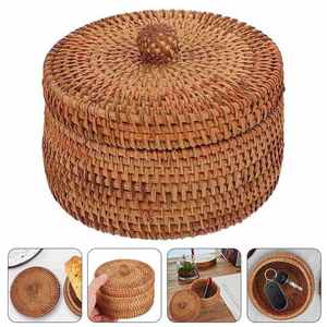 Cesta de Almacenamiento de Ratán 2026 de Alta Calidad a Precio Económico, con Tapa, Forma Redonda, para Decoración del Hogar, Organización de la Sala de Estar, Ecológica - Product Image 3