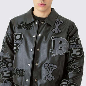 ผู้ผลิตแจ็คเก็ตหนังแท้คุณภาพสูงสำหรับผู้ชาย สไตล์วิทยาลัย แบบ Letterman  รุ่นครอป  รับผลิตตามสั่ง  สตรีทแวร์  ปักอักษรเชนิล  ฮิปฮอป  เคลือบผิว - Product Image 1
