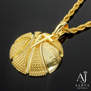 18K Gold Basketball Cross Pendant Necklace Christian Charm Link Chain Bezel Setting Hip Hop Style Unisex Sports Jewelry Gift - Product Image 5